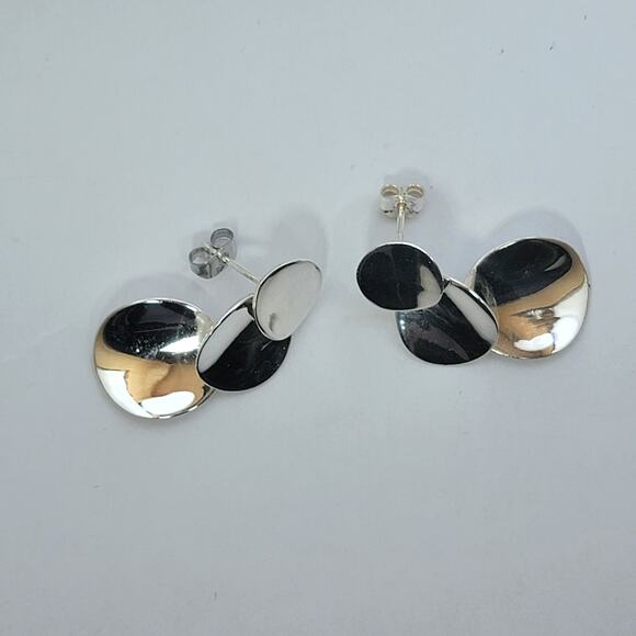 Sterling Silver Coin Drop Earrings 1.5 Inch Modern Polished Dangle - Picture 5 of 10